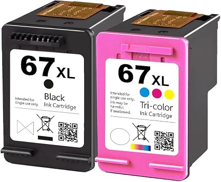Compatible for HP 67 67XL Ink Cartridges for HP 67 Envy 6000 Envy Pro 6400 DeskJet 1255 2700 DeskJet Plus 4100 Printer 1 Black 1 Tri-Color