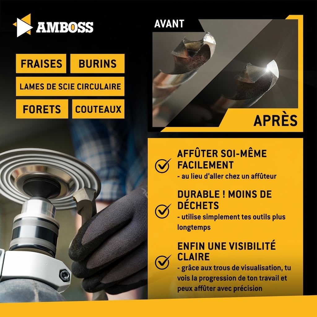 Amboss Disque de ponçage visuel diamant pour meuleuse d'angle/affûtage de couteaux, perceuses, fraiseuses/meulage de pierre, plâtre, béton/Ø 110 mm – alésage 22,2 mm