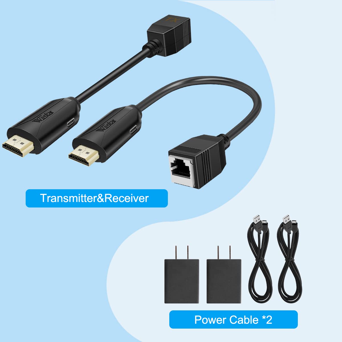 Extensor HDMI, Adaptador HDMI a través de Ethernet de 2 Puertos, soporta 1080p, Negro, 60 m