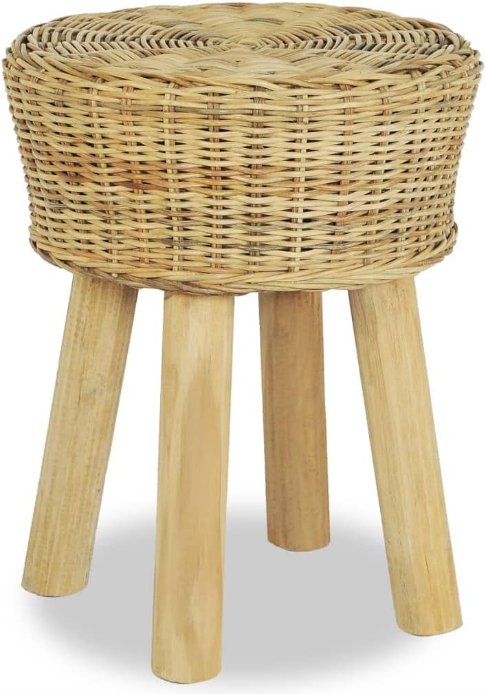vidaXL Stool, Wooden Stool, Kitchen Step Stool, Footstool for Bathroom Bedroom Dining Room Dressing Room Entryway, Natural Rattan Solid Teak
