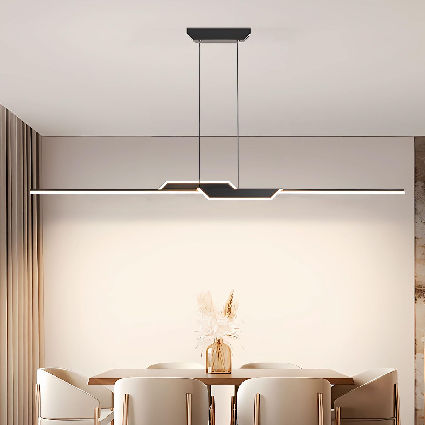 Lampada a sospensione moderna da 150 cm con telecomando, lampadario a LED per isola cucina, dimmerabile 3000-6000k, lampada moderna nera per cucina, tavolo da pranzo, studio (Nero, 150cm)