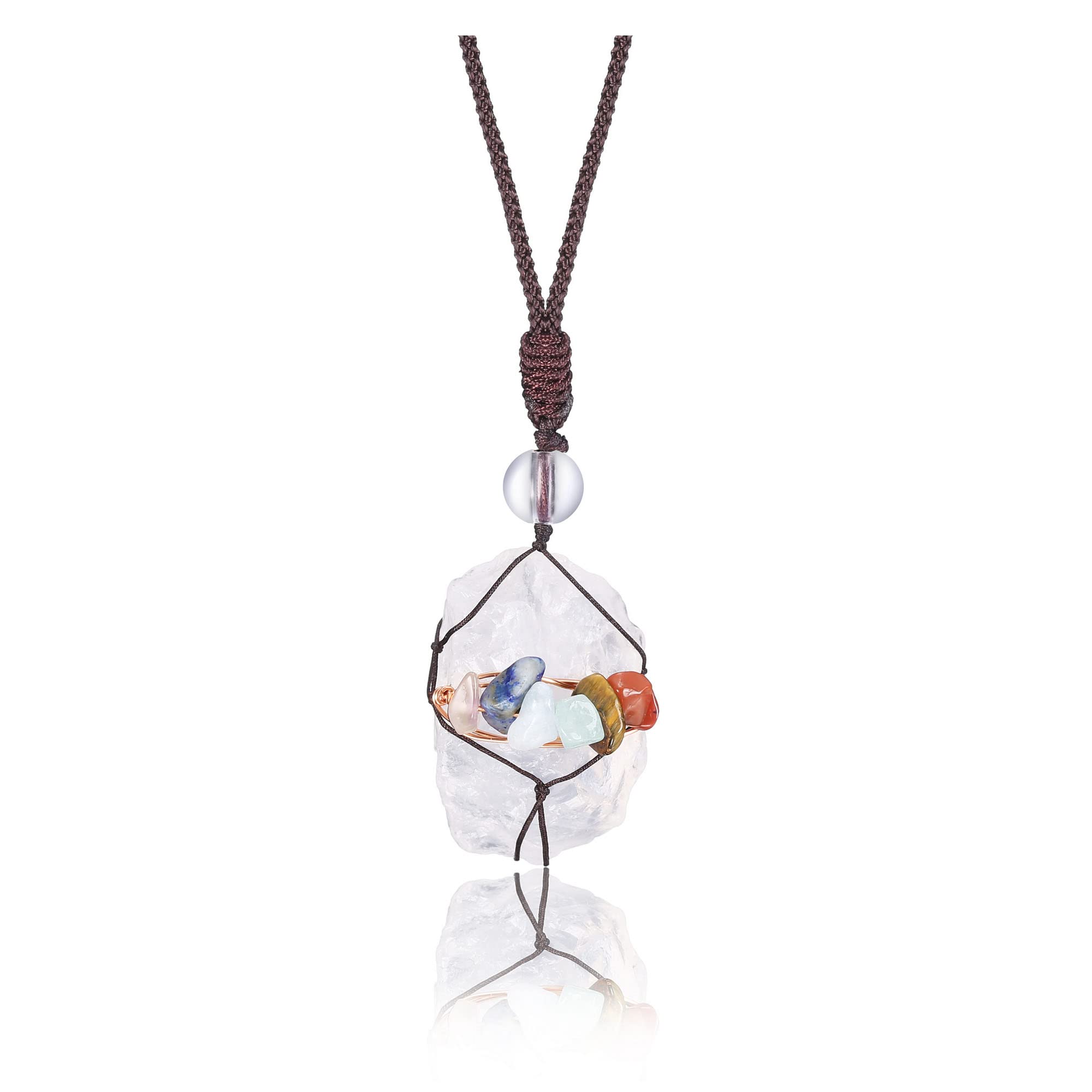 JSDDEIrregular Natural Raw Crystals Necklace 7 Chakra Healing Crystal Wire Wrapped Gemstone Pendant Necklaces Jewellery
