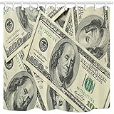 NYMB United States Decor, Vintage Hundred Money Dollar Shower Curtain, Waterproof Polyester Fabric Bathroom Decorations, Bath Curtains Hooks Included, 69X70in