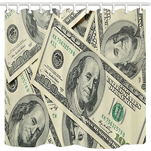 NYMB United States Decor, Vintage Hundred Money Symbol Dollar Shower Curtain, Waterproof Polyester