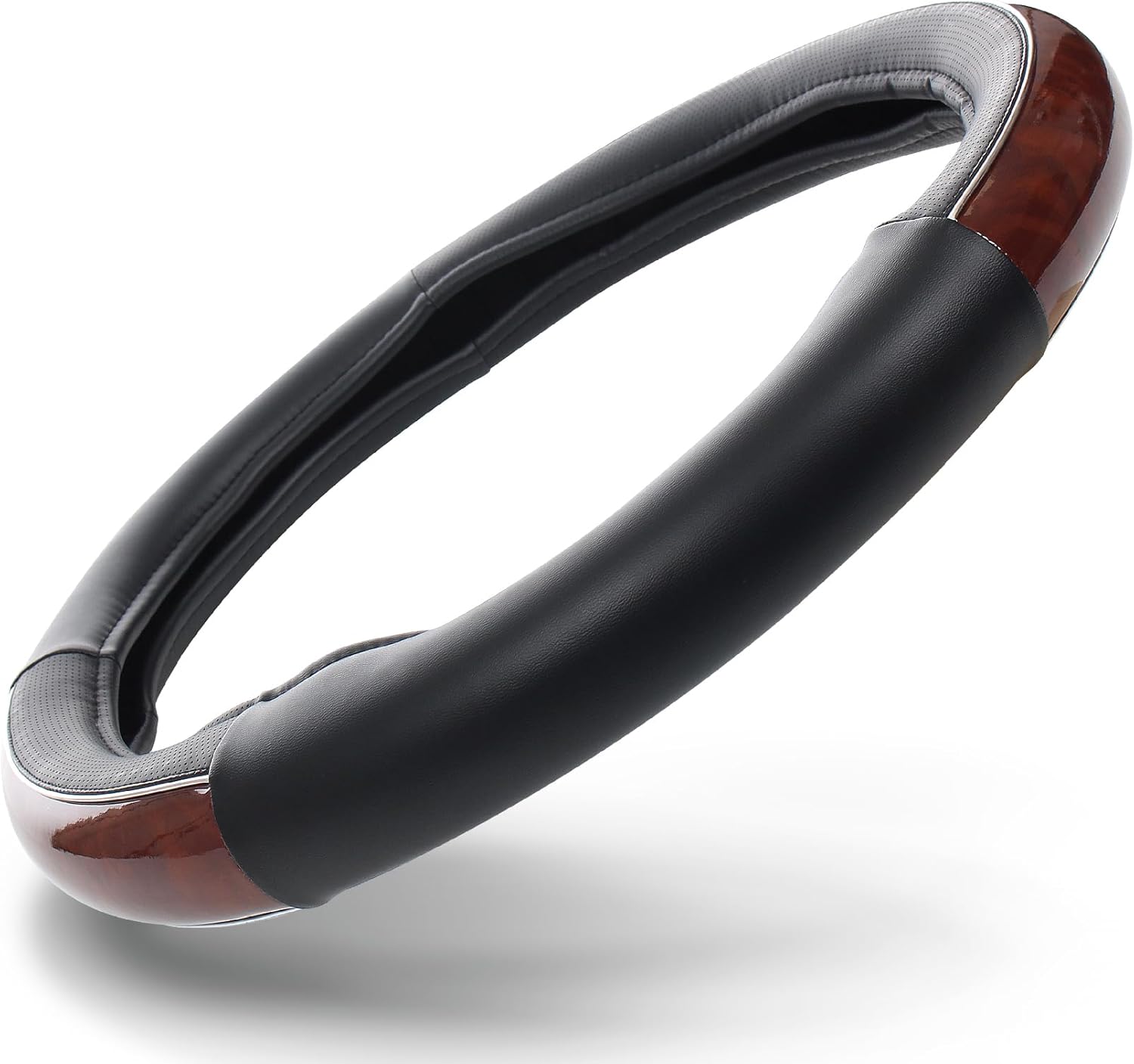 HD Driven SWC Premium Woodgrain Leather Steering Wheel Cover – 18” Diameter for Semi-Trucks, Ribbed Rubber Core & High-Performance Leather, Vehicle Accessories