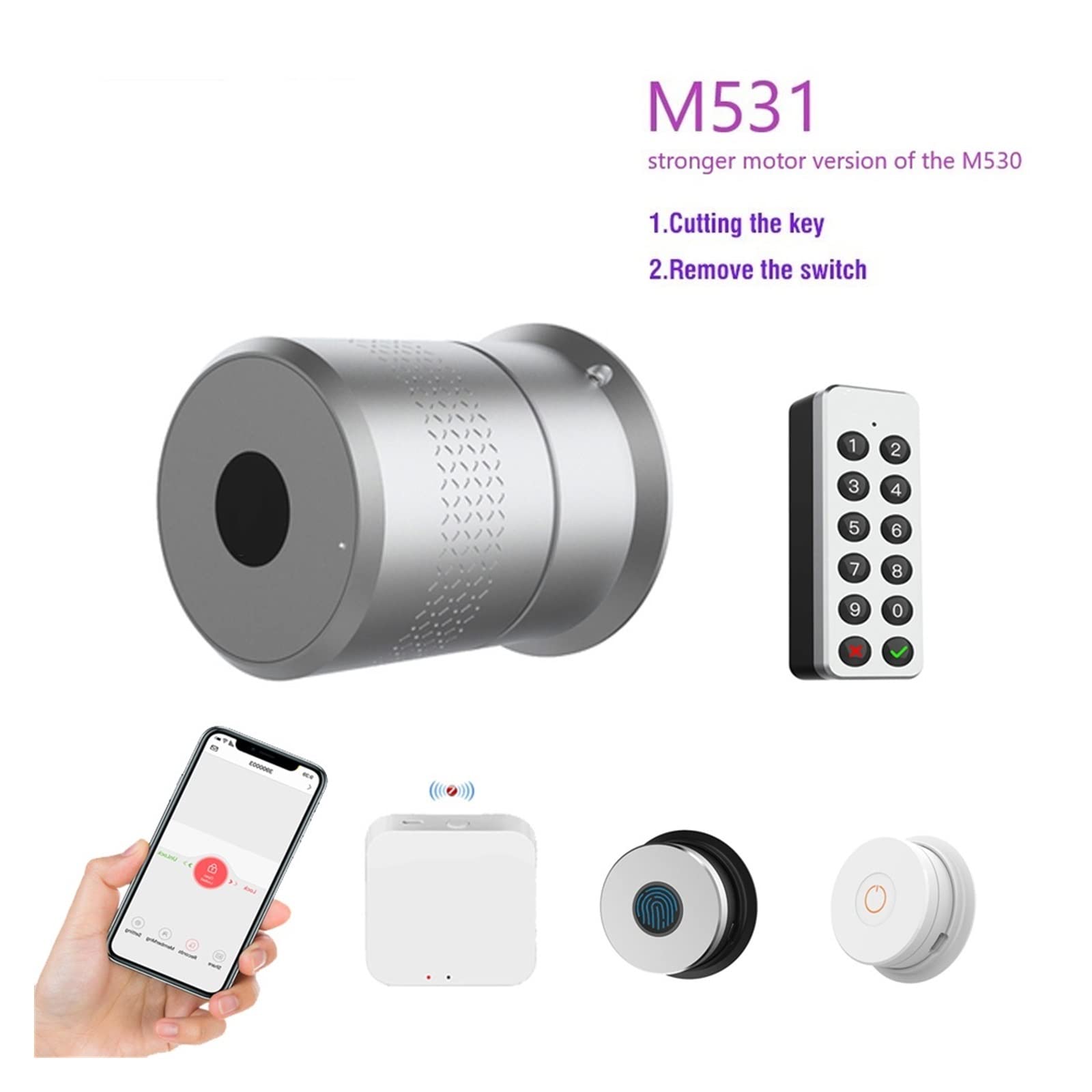 Inteligentny zamek TUYA TTLock M531 odcisk palca pilot do domu bezprzewodowy oryginalny klucz cięcia cylindra/usuń przełącznik hiszpania Łatwa instalacja własnymi rękami(M531silver,TTlock Version)