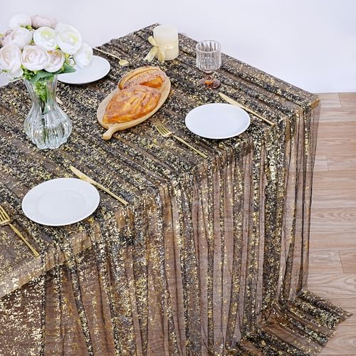 Amazon.com: B-COOL Metallic Foil Gauze Table Cloth Black Gold 57x84 ...