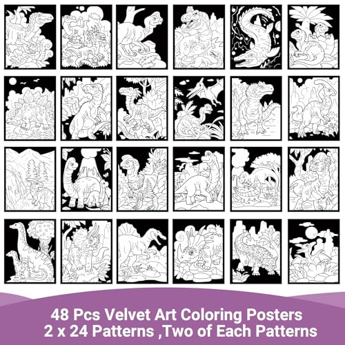 48 pósteres peludos de terciopelo para colorear dinosaurios infantiles 3