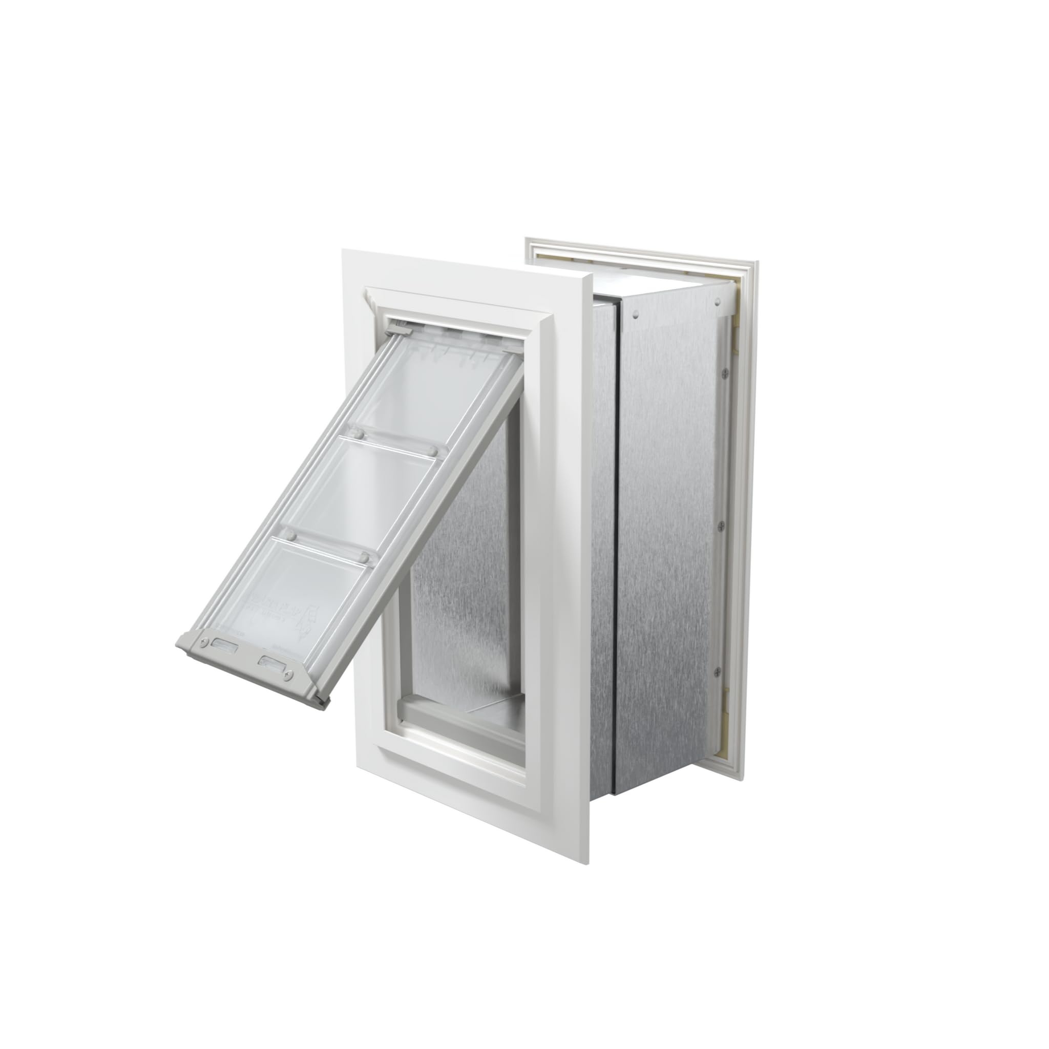 Cat Door for Walls | Premium Aluminum Frame Wall Mount Pet Entrancefor Cats and Small Dogs | Dual Layer All-Weather Flap with Secure Locking Cover | Made in The USA | White, Small Flap
