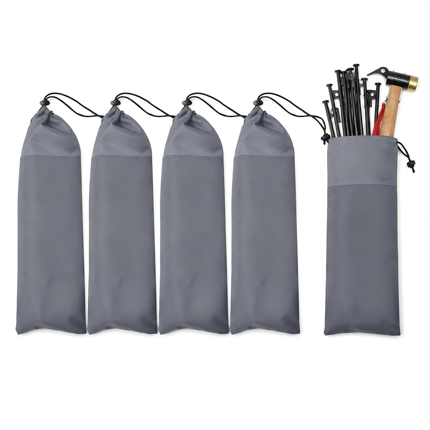 5-Pack Heavy Duty Tent Stake Bags 600D Oxford Cloth Peg Storage Pouch Thickened Ground Nail Storage Case Drawstring Organizing Sleeves for 10-12 inch Camping Canopy Anchor Pins