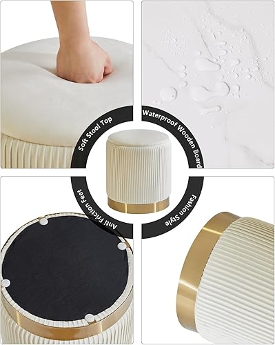 Miniatura 7 de IBUYKE Juego de 2 otomanas redondas de almacenamiento para dormitorio, taburetes de tocador con reposapiés de terciopelo, mesa auxiliar, otomana