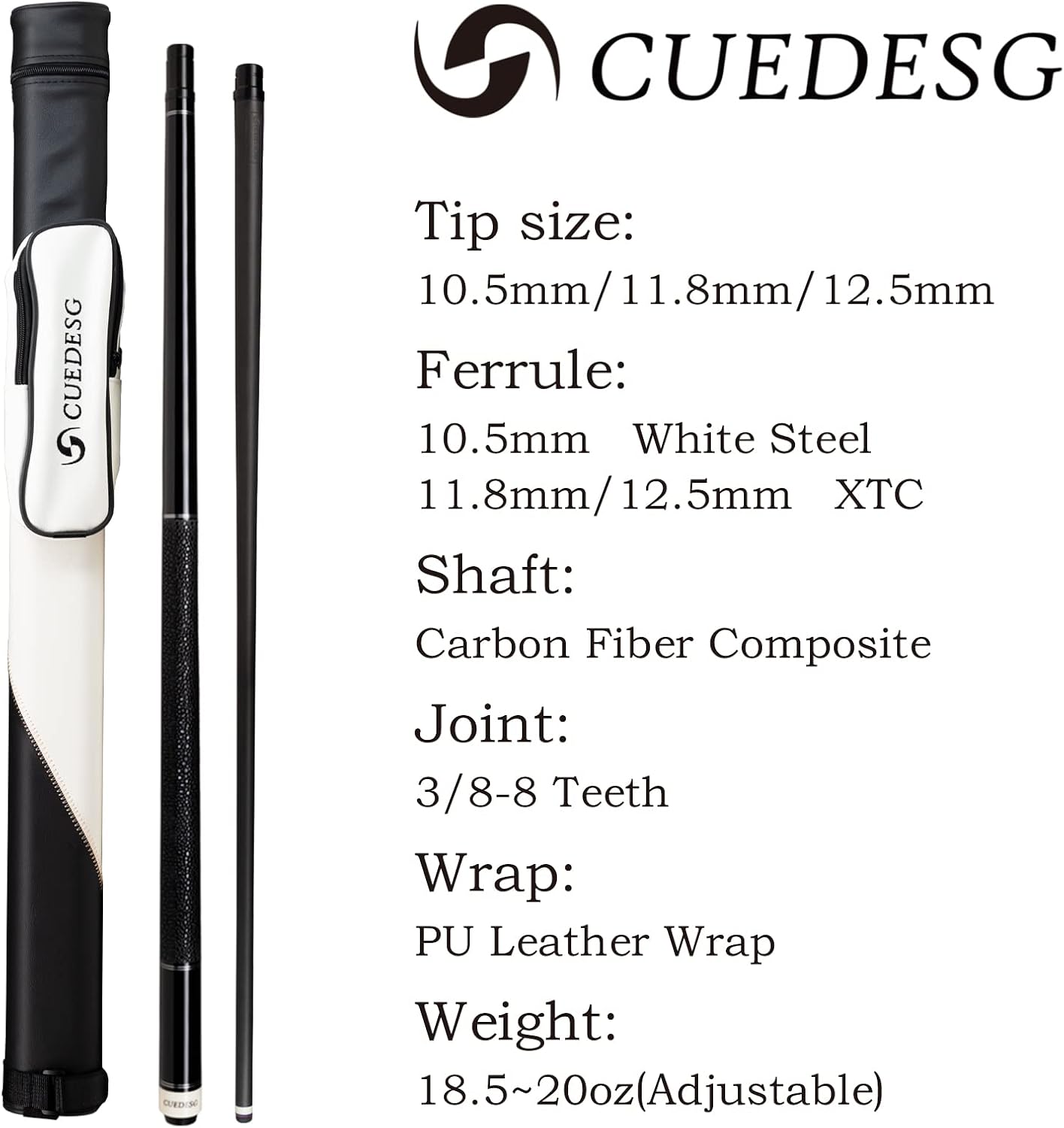Carbon Fiber Pool Cue Stick 10.5mm/11.8mm/12.5mm,Low Deflection Pool Stick,Professional Cue Stick with Case