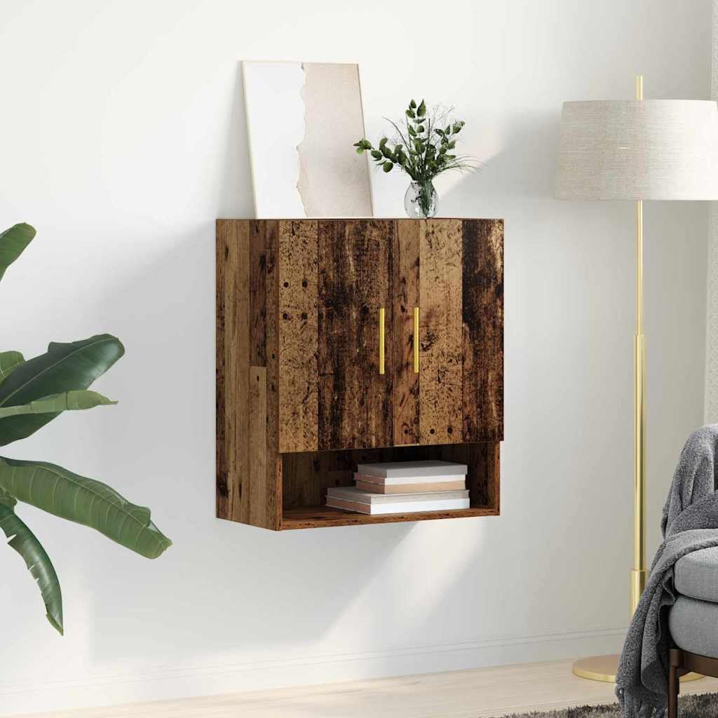 Armario de pared montado en la pared, madera recuperada, 60 x 31 x 70 cm, material de madera con 3 compartimentos, armario multiusos para garaje, taller, oficina, salón, espacio de