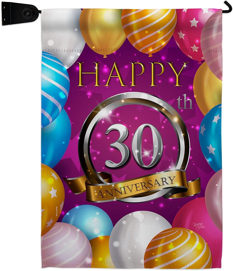 Happy 30th Anniversary Garden Flag Set Wood Dowel Celebration Couple Married Wedding Occasion Party Valentines Small Decorative Gift Yard House Banner Made In USA 13 X 18.5