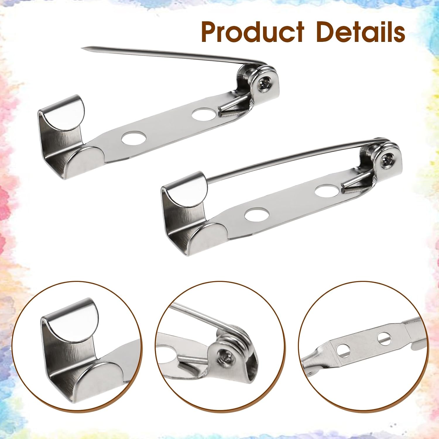 100Pcs Silver Safety Pins Brooch Pins 1 Inch Pin Back Silver Bar Pins Clasp Brooch Pins Backs Pin Badge Backs with Holes for Making Corsage Name Tags Badges Citation Bars (25mm)