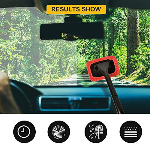 Efuncar Car Care Microfiber Cloths For Windshield Cleaning Tool, Windshield Cleanner Wand Replaceable Glass Cleaning Bonnets, Interior Auto Window Cleaner Washing Pads, Fit 5”, Red, 5 Pack #TOP5