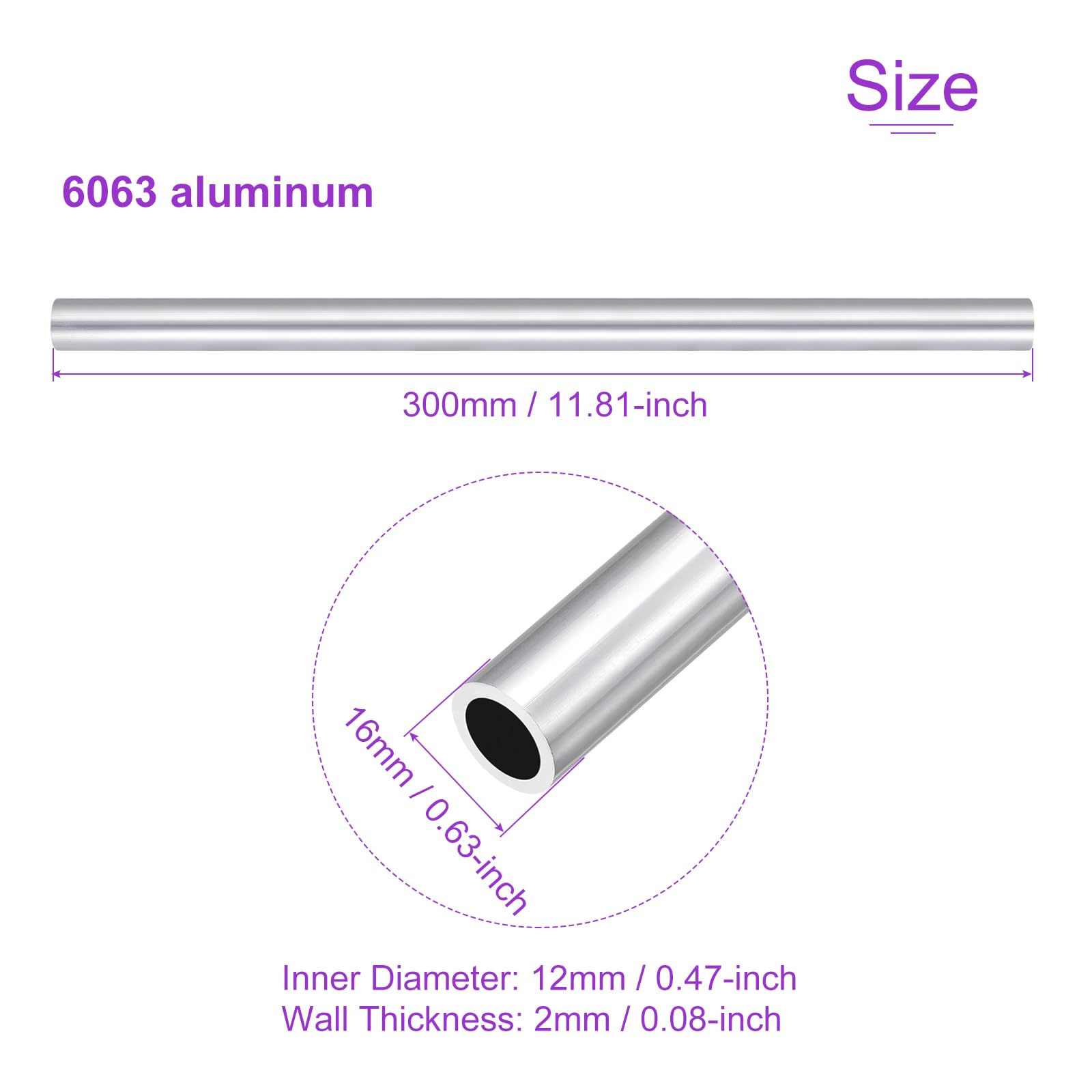 Tubo In Alluminio 6063 - 16mm OD X 12mm ID, Lunghezza 300mm Per Fai Da Te - Foto 11