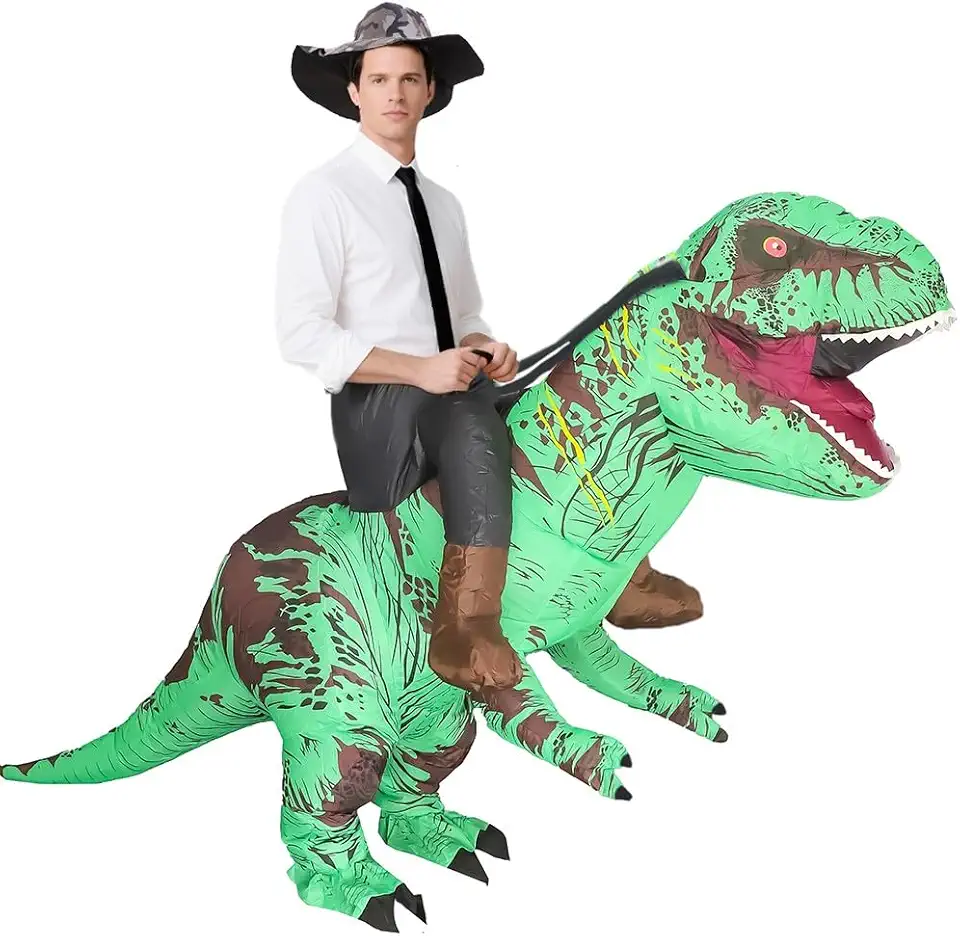 Fantasia inflável de dinossauro para adultos, fantasia de dinossauro extravagante T-rex para cosplay