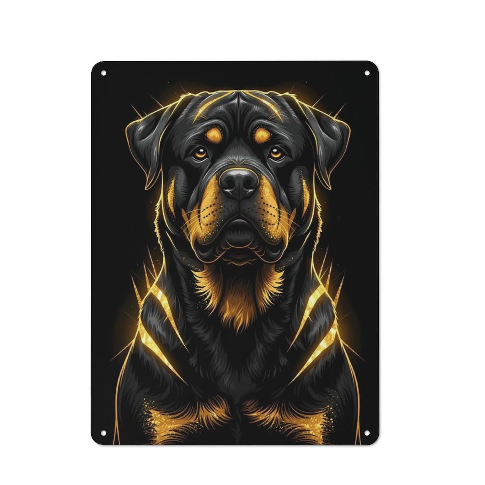 Junmoney Style-22 Rottweiler Portrait With Golden Accents Retro-Style Printed Metal Sign 40X30cm For Hallway Wall, Winter Wall Decor For Wall Display Collectors