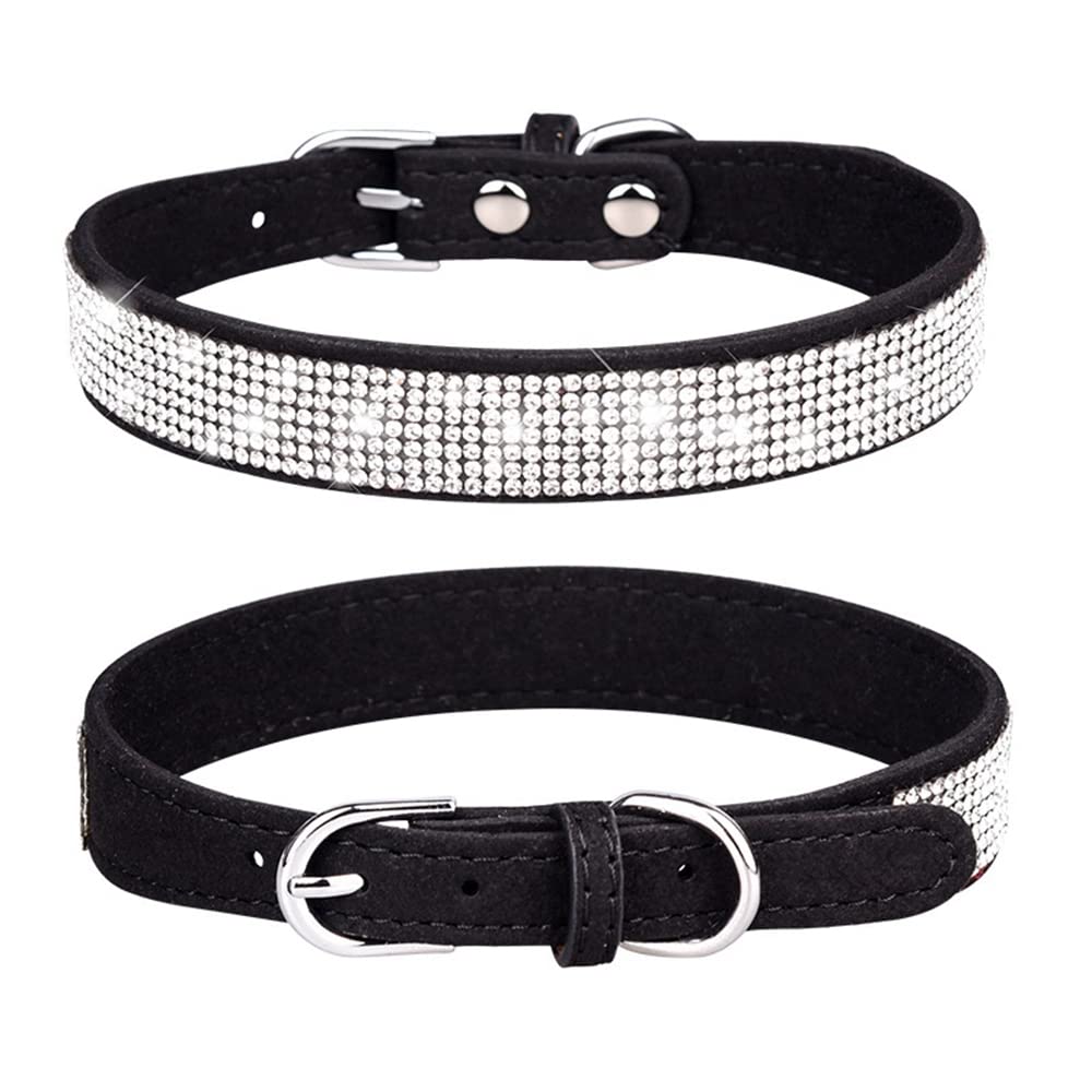 Hundehalsband Mit Strasssteinen – Weiches Veloursleder, Verstellbar, Für Hunde & Katzen (XS, Violett)