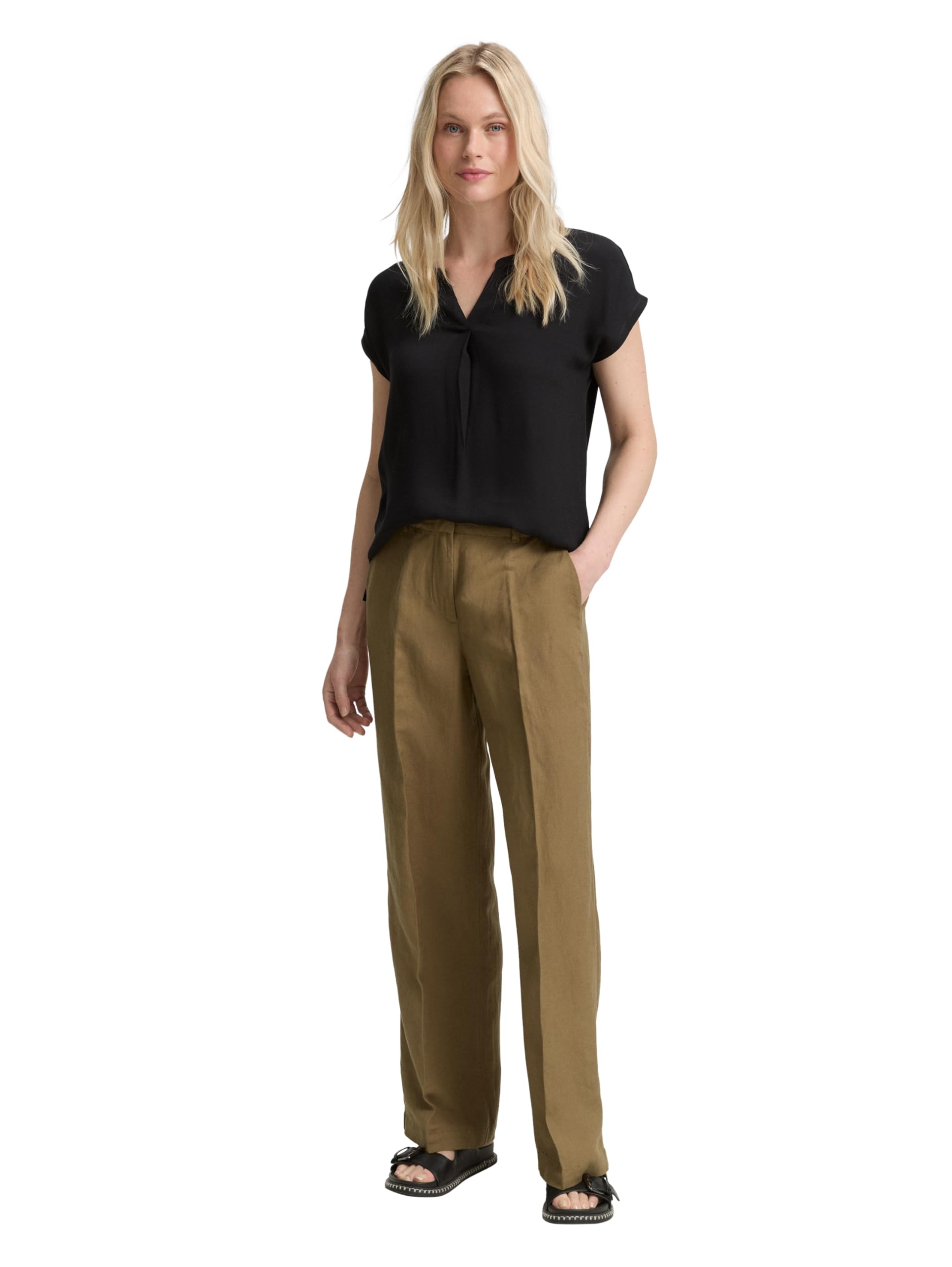 Tom Tailor Damen TTLEA Wide Leg Hose mit Leinenanteil
