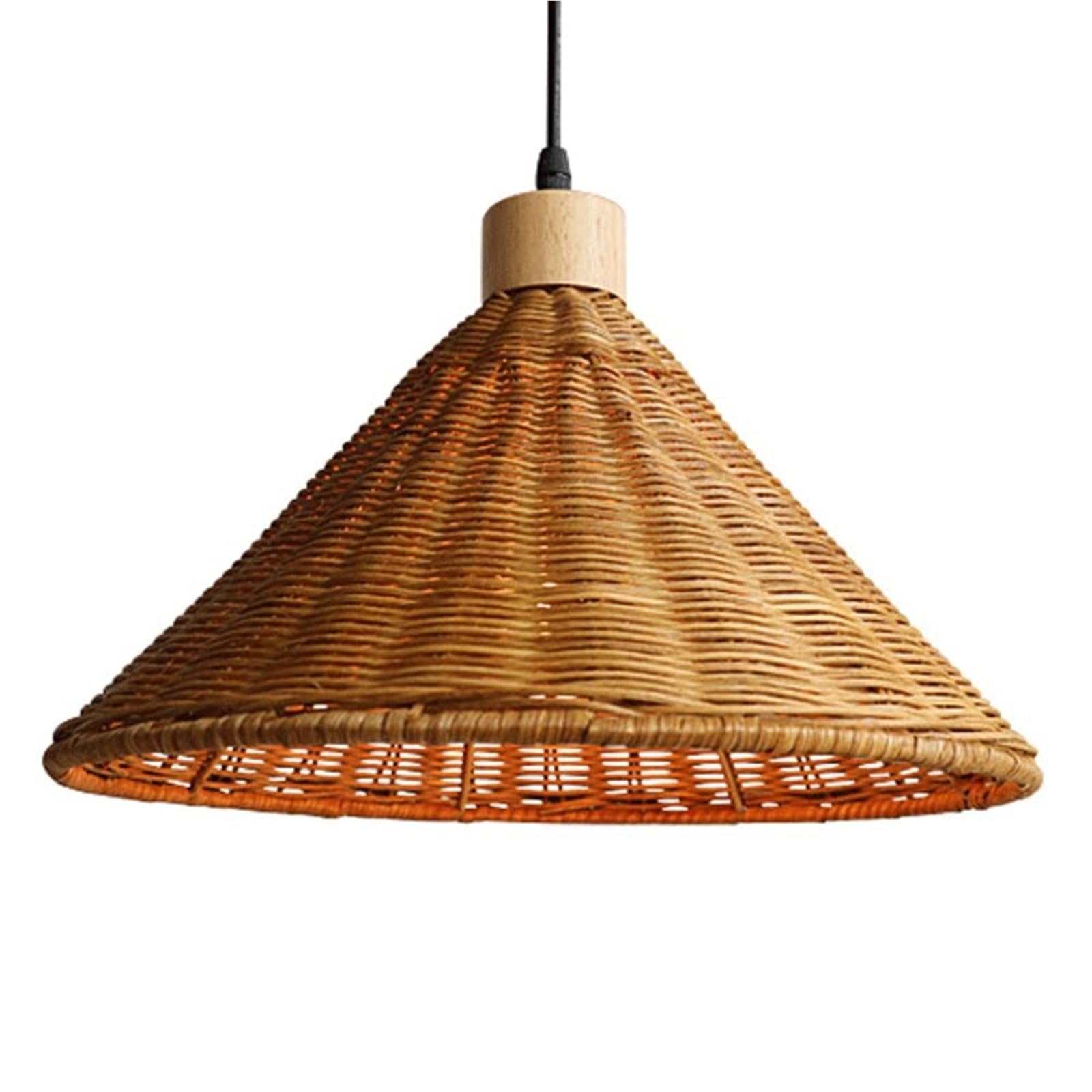KHUKHU Home Rattan Light with Wood Coastal Hand-Woven Pendant Light Southeast Asian Style Hanging Lamp Farmhouse Antique Ceiling Chandelier Wicker Lamp Shade for Restaurant Bar Kitchen Island