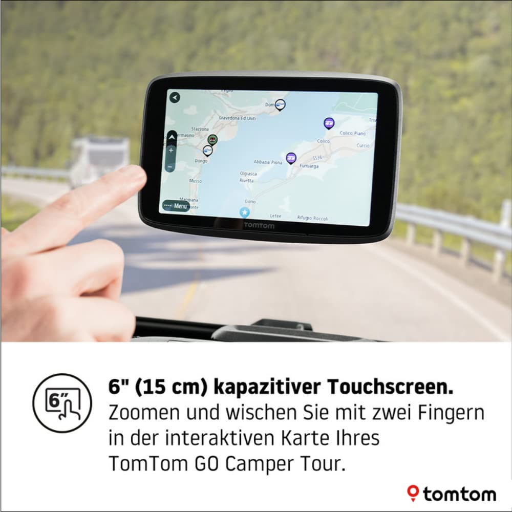 Tomtom Camping Navi GO Camper Tour (6 Zoll Display, Sonderziele für Wohnmobil- und Wohnwagen, Updates über Wi-Fi, Stauvermeidung Dank Tomtom Traffic, Karten-Updates Europa)
