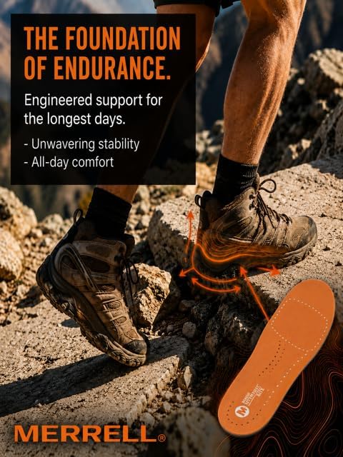Merrell Elite Kinetic Fit Shoe Insoles for Men– Arch Support Inserts with Heel Stability, Forefoot Cushioning, Breathable Comfort & Odor Control for Hiking, Walking & Trail Running (Men's US 10)