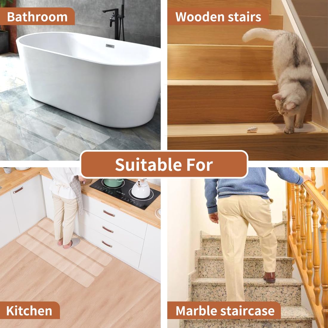 Clear Stair Treads Non Slip for Wood Steps Indoor Anti Slip Stair Grips & Outdoor, Strong Grip Transparent Safety Strips for Dogs & Elderly (18 Pack, 8" X 30")