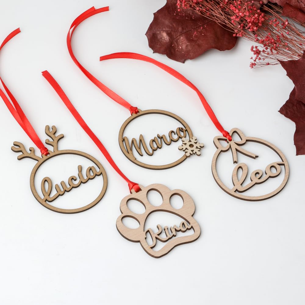 Bola de navidad de madera personalizada con nombre. Descuentos en packs. Varios Modelos. Adorno navideño. Decoración para colgar en el árbol de navidad.