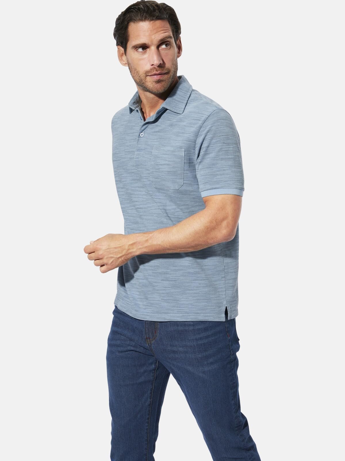 BABISTA Herren Poloshirt Korlin | mit Polokragen und Knopfleiste – meliert, mehrfarbiges Garn, Brusttasche mit Stickerei, Freizeit & Casual-Style bis 5XL