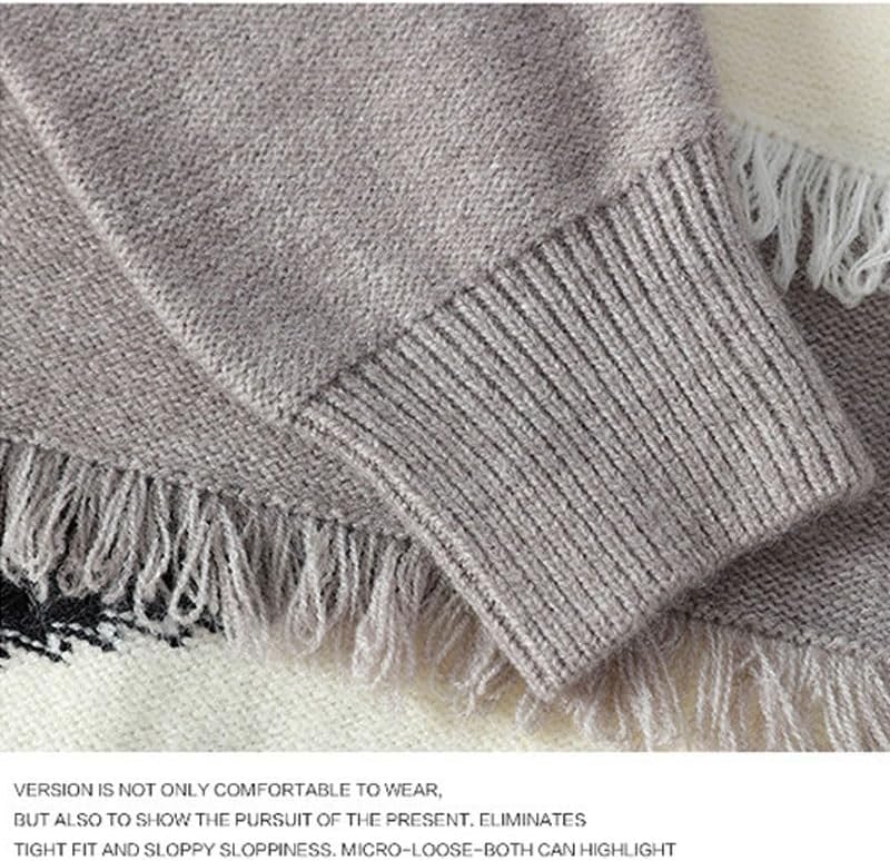 Casual Men's Knitted Sweater Round Neck Long Sleeved Loose Gray