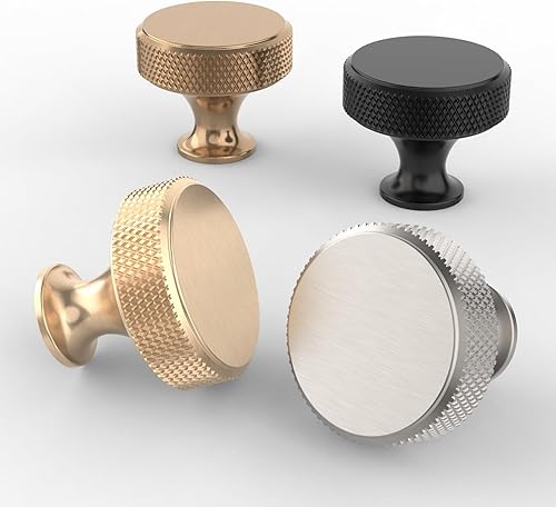 Miniatura 2 de Paquete de 10 pomos de gabinete de níquel satinado cepillado, perillas moleteadas para cajones, tiradores de gabinete de cocina redondos para