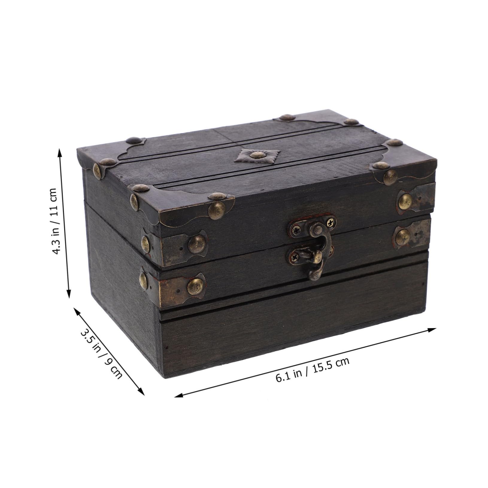 STOBAZA Small Wooden Decorative Box Vintage Treasure Chest Jewelry Storage Wooden Prop Retro Style