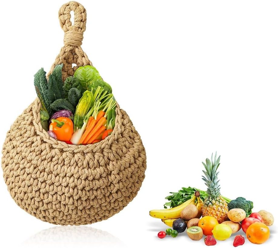 Wall Hanging Fruit Baskets for Kitchens Organizing, Decorative Vegetable Fruit Holder, Handwoven Garlic Potato Tomato Onion Storage Basket,for Wall Decor