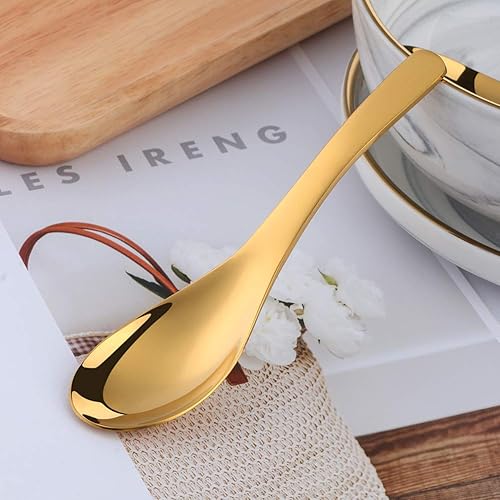 Miniatura 6 de Cucharas de sopa gruesas y resistentes, juego de 4, cucharas de mesa de arroz asiático pulido de acero inoxidable, aptas para lavavajillas