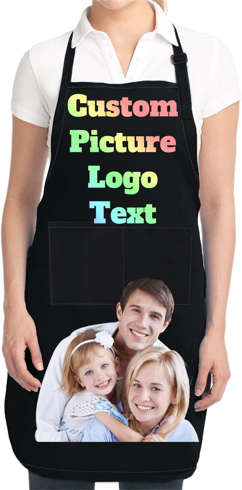 Custom Personalized Kitchen Aprons for Women Men with Pockets Customize Name Text Logo Photo Chef Cooking Apron