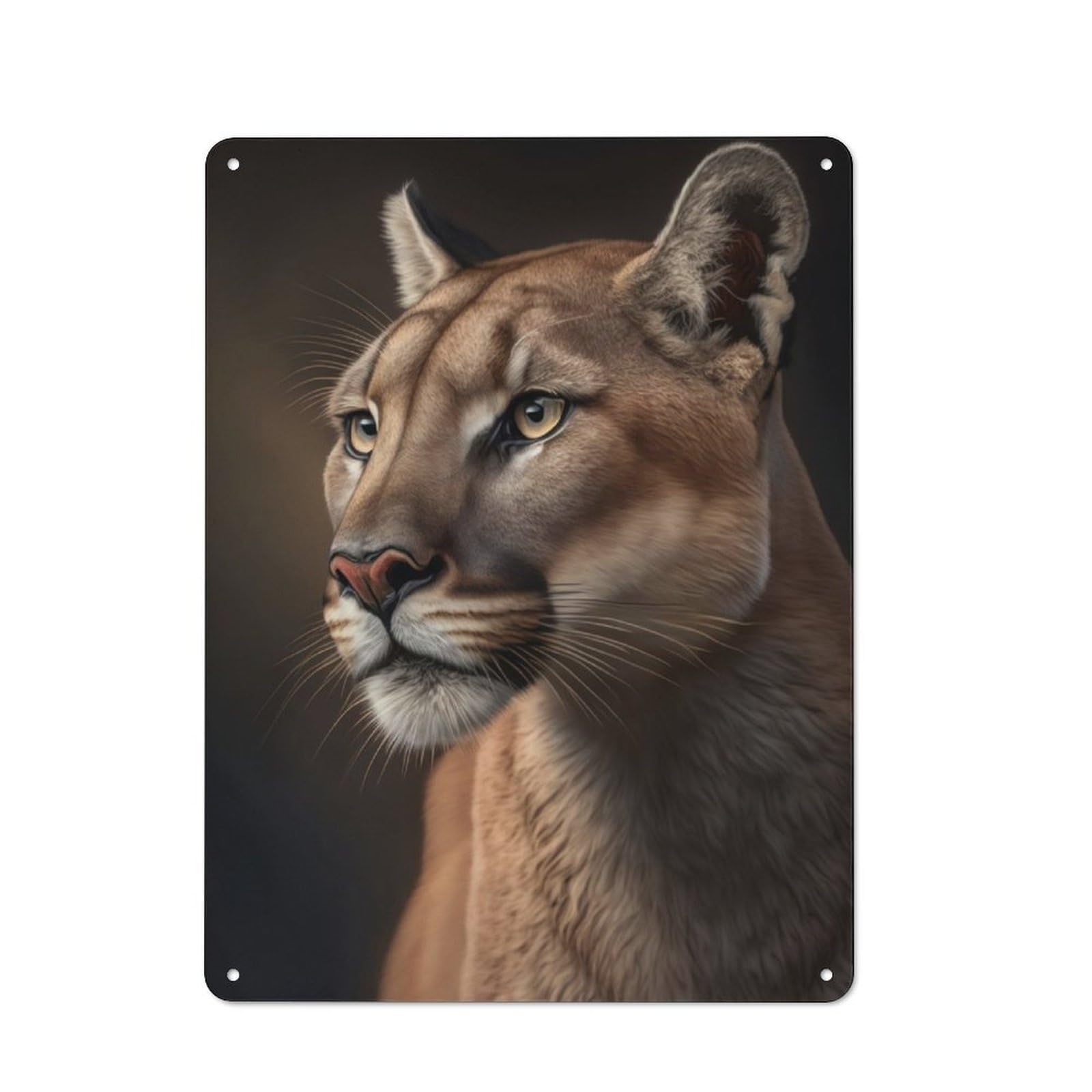 Junmoney Cougar Portrait On Dark Workshop Style Tin Sign 40X30cm, Industrial Wall Art For Garage, Hobby Room, Office Or Man Cave