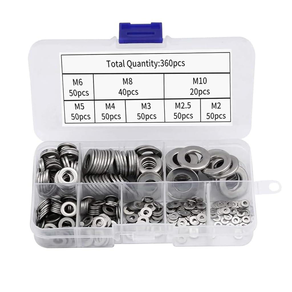 serplex Serplex® 304 Stainless Steel Flat Washers for Screws Bolts, Assorted Washers for Screws Flat Washers for Screws, Assorted Hardware Lock Metal Washers Kit (8 Sizes-M2 M2.5 M3 M4 M5 M6 M8 M10)-picture-27