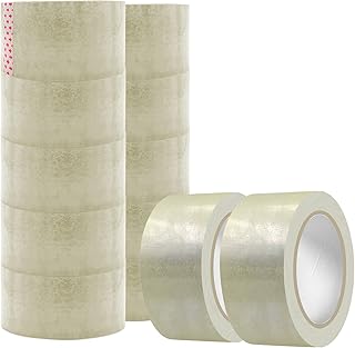 12 Rolls Clear Packing Tape for Shipping Packaging Moving Sealing, 2" Wide x 65 Yd Per Roll Heavy Duty Strong Bulk Packaging Tapes Refill for Moving Boxes, Office, School