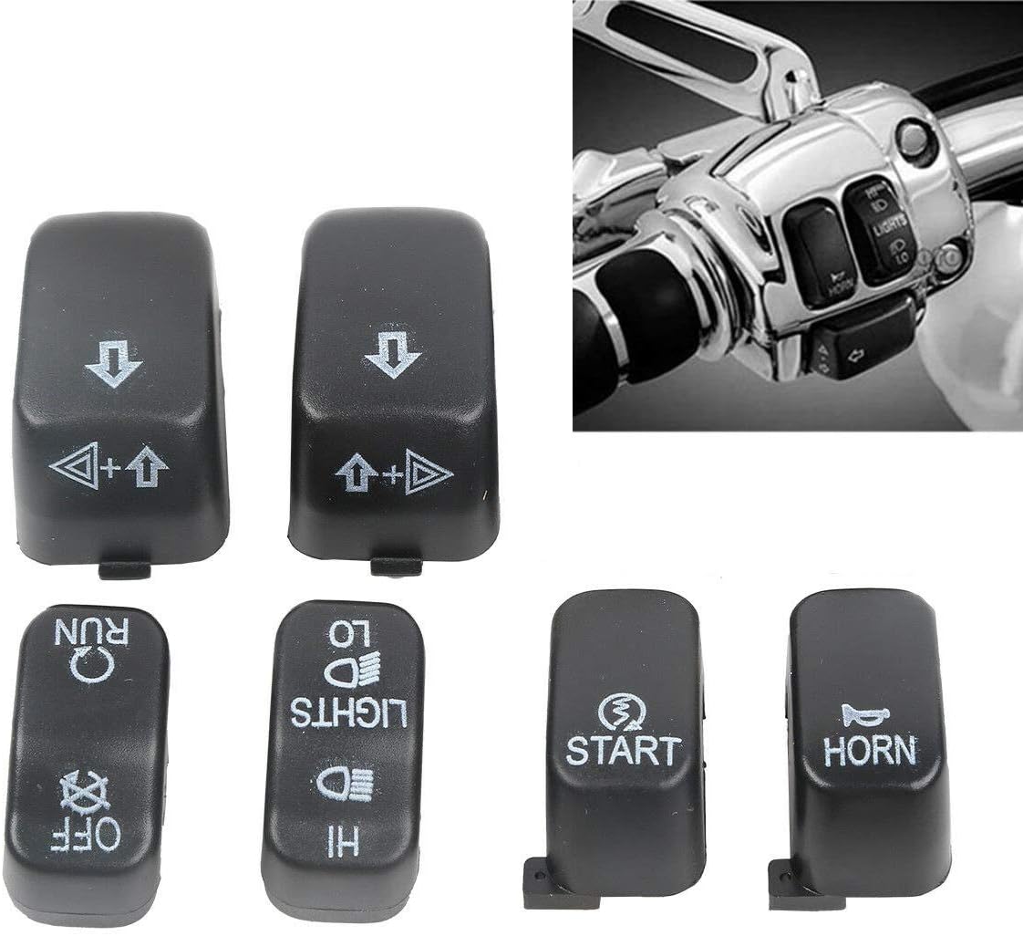 6 pcs Black Chrome Hand Control Switch Button Covers Caps For Harley Dyna Electra Glide Softail Heritage Softail 96-13 (black)