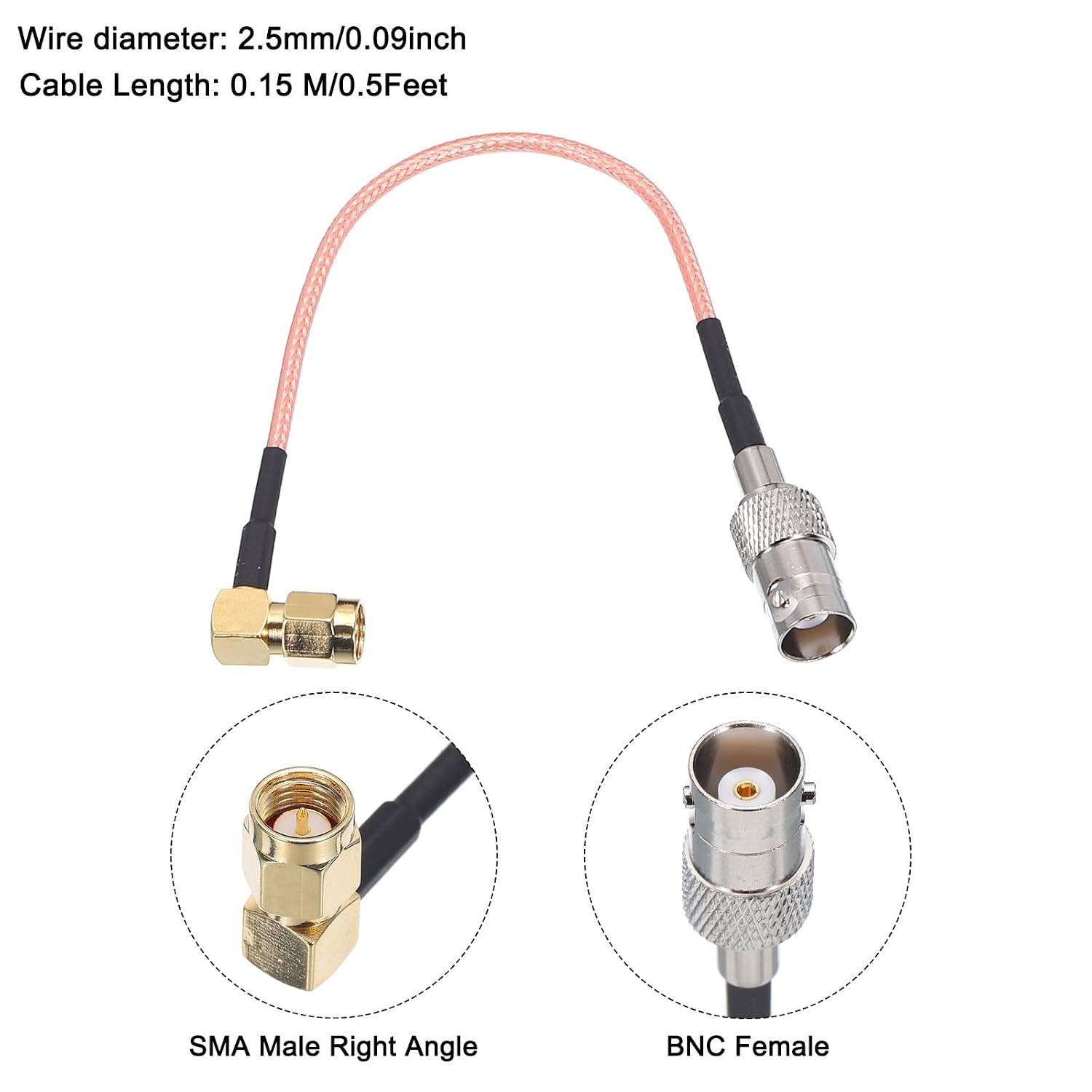 MECCANIXITY 2Pcs 0.5FT/15cm RG316 Coaxial Cables SMA Male Right Angle to BNC Female Low Loss RF Cable for Wireless Network 2G 3G 4G Antenna Router Coax Mobile to Base Antenna 50 Ohm Orange