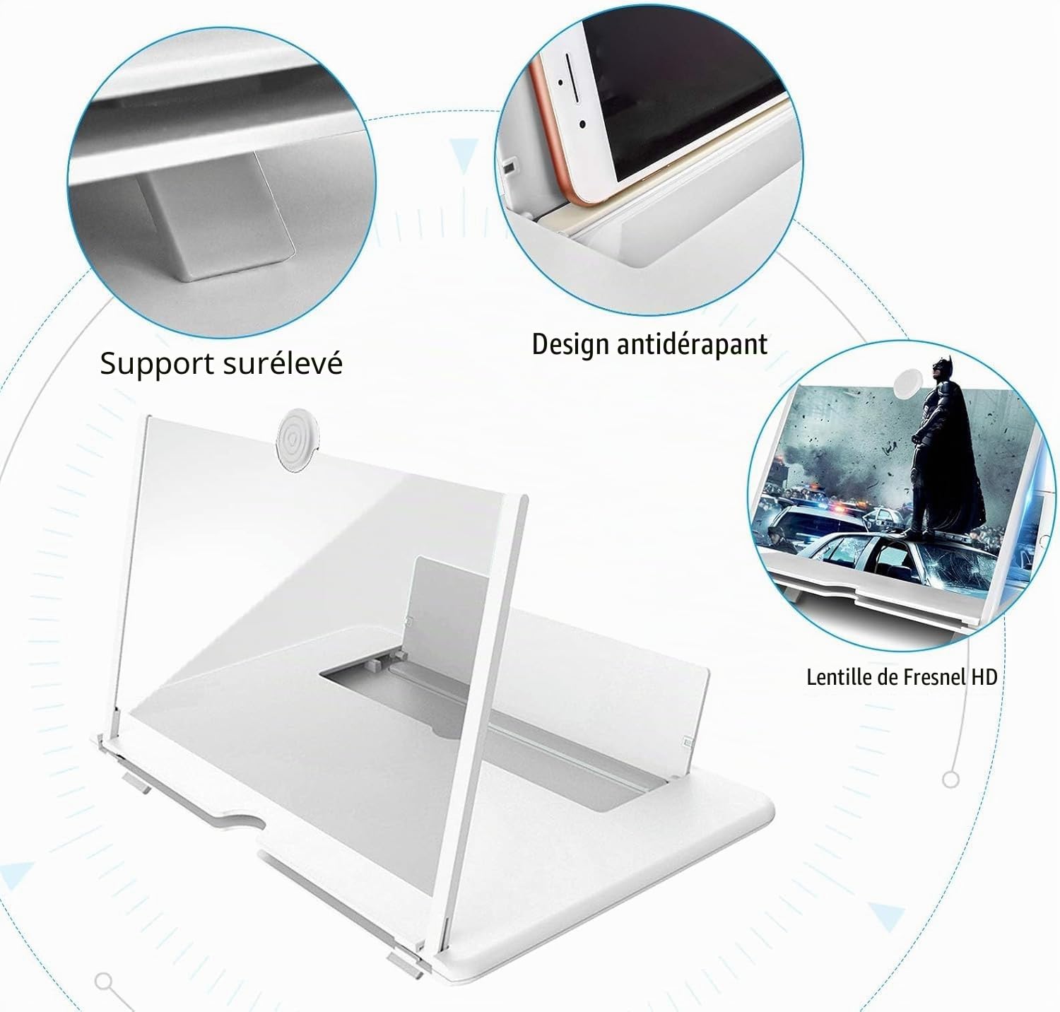 Amplificateur d'écran Lumineux de 18 Pouces, loupe d'écran Anti-Bleu 3D HD pour téléphone Portable, Support Pliable Portable pour Films, vidéos et Jeux, Compatible avec Tous Les Smartphones