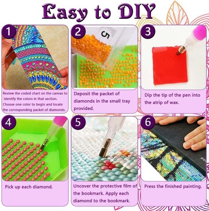 Miniatura 4 de Marcapáginas de pintura de diamante 5D con puntos de perforación completa, kit de arte de diamantes para adultos, pintados por números (paquete de 3