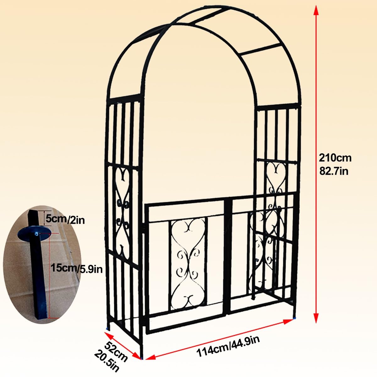 Łuk ogrodowy z podwójną bramą, metalowa pergola, altana różana do użytku na zewnątrz, nadaje się na taras, do ogrodu i na podwórko, różne rośliny pnące, wysokość 210 cm, łatwy montaż, czarno-biały