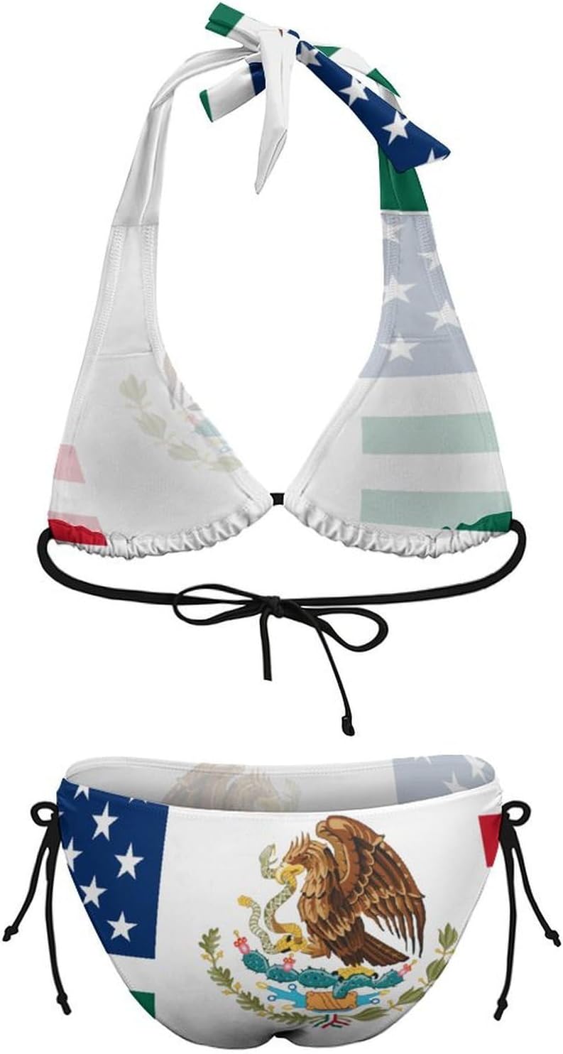 United States Mexico Friendship Flag Novelty Women's 2 Piece String Bikini Set Swimsuits Bathing Suit Swimwear