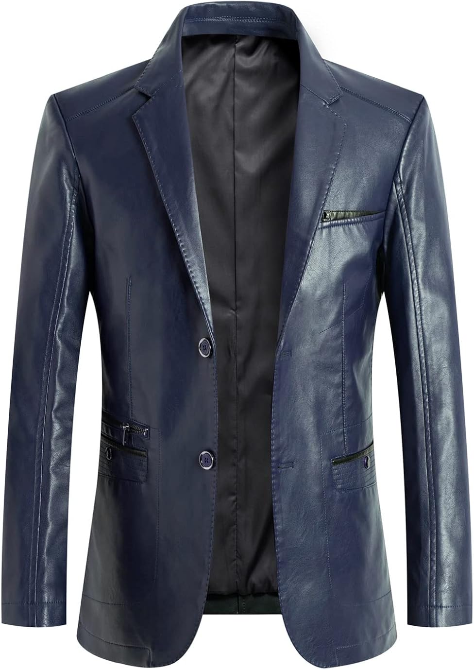 CHARTOU Men's Regular Fit Button Down Lined Business Lambskin Leather Jacket Blazer with Pockets