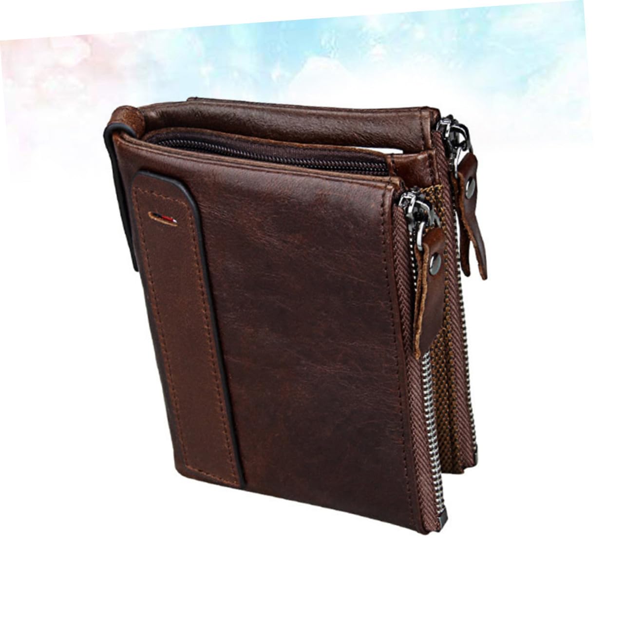 Abaodam Portafoglio Uomo in Pelle con Cerniera Rfid Antifurto Multifunzione e Capiente Porta Carte e Monete Stile Corto Marrone Rosso
