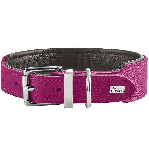 HUNTER Collar para Perro Malta, Color Magenta, de Piel de Vacuno engrasada, Suave, Resistente