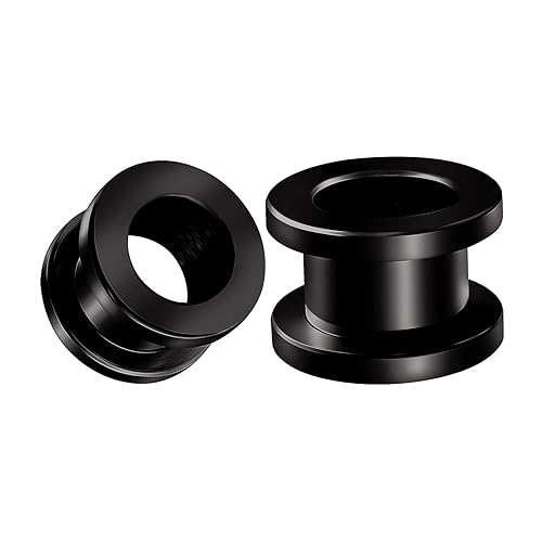 BIG GAUGES Pair of 316L Surgical Steel Black Anodized Screw-fit Piercing Jewelry Ear Stretching Lobe Plugs flesh Tunnel Earring - B04 2Pcs 7/16 (11mm)